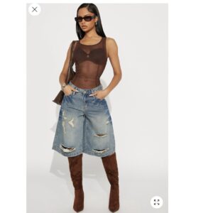 Fashionnova tear it up tinted ripped  denim jort 11