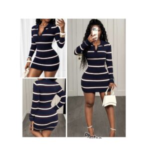 SHEIN stripe collar neck sweater mini dress in navy blue