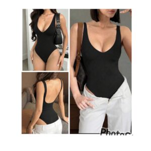 SHEIN tank solid bodysuit in black