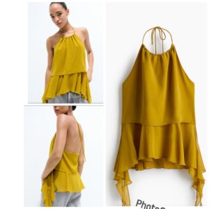H & M draped panel halter neck top on yellow M (12/14)