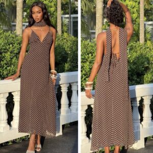 SHEIN cami polka dot backless midi dress in brown