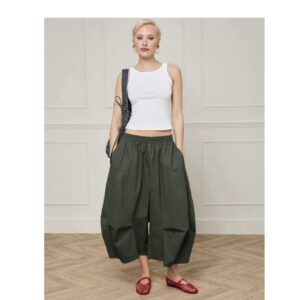 SHEIN balloon cropped  pants like barrel in olive mist army green L