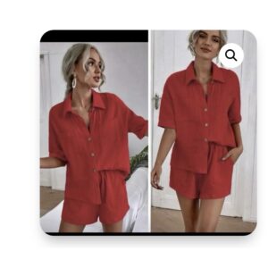 SHEIN plus two piece red/burgundy short set with double pockets