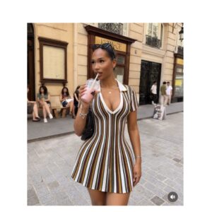 SHEIN stripe collar multi color polo dress with cinched waist M