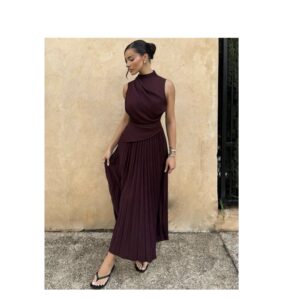 SHEIN tank high neck pleated corporate dress in burgundy L