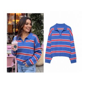 SHEIN knit polo with collar in stripe multi color blue and red L