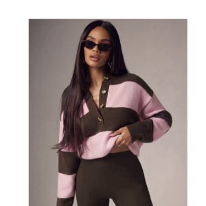 SHEIN contrast stripe knit sweater top in pink & brown stripe  M