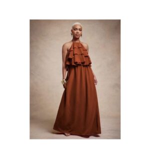 SHEIN halter step front ruffles in backless maxi in  orange L