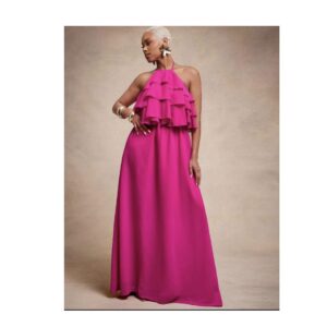 SHEIN halter step front ruffles in backless maxi in  hot pink M
