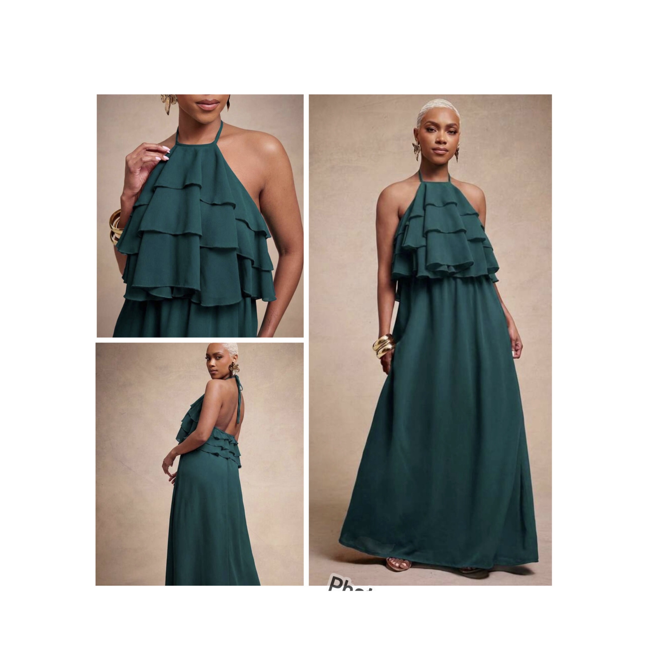 SHEIN halter step front ruffles in backless maxi in dark green M SHEIN halter step front ruffles in backless maxi in dark green M - Image 2