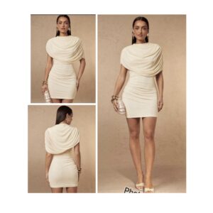 SHEIN drape classy mini dress in  ivory off white  apricot L