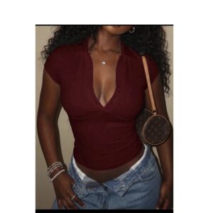 SHEIN casual sexy short sleeve top in burgundy  M