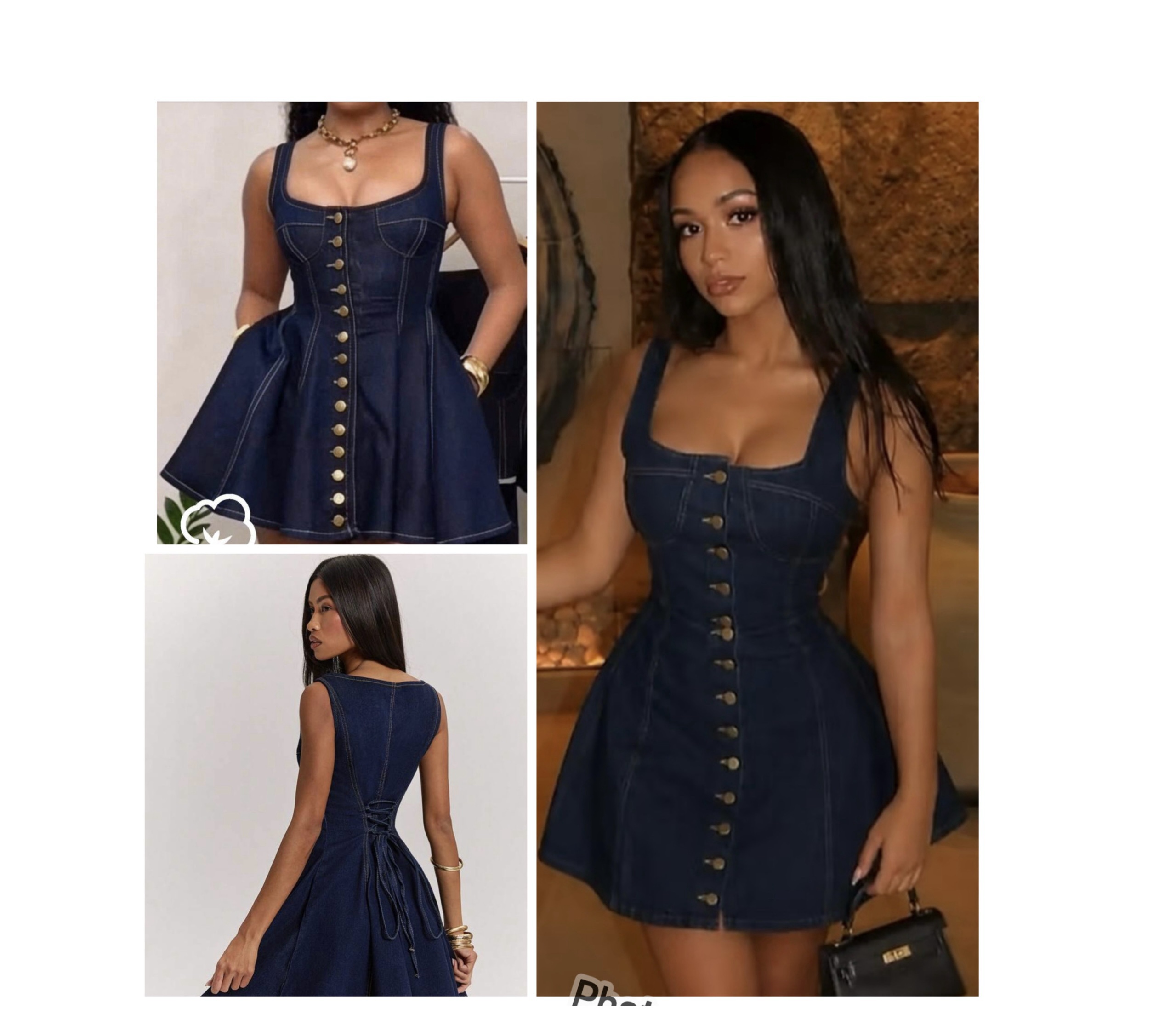SHEIN cami solid with front buttons denim dress with toe back in navy blue dark wash 10 SHEIN cami solid with front buttons denim dress with toe back in navy blue dark wash 10 - Image 2