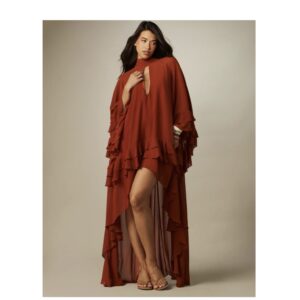 Missguided key hole  high low solid chiffon dress in orange