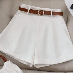 Shein white  A line shorts  brown button