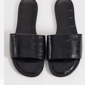 ASOS DESIGN Faith flat sandal in black croc flat slippers 41