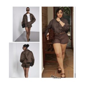 SHEIN classy two piece short polka set in coffee brown  12/14