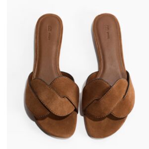 H & M leather sandals in brown flat slippers  40