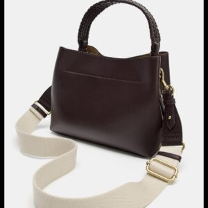Zara braided handle handbag in brown burgundy red