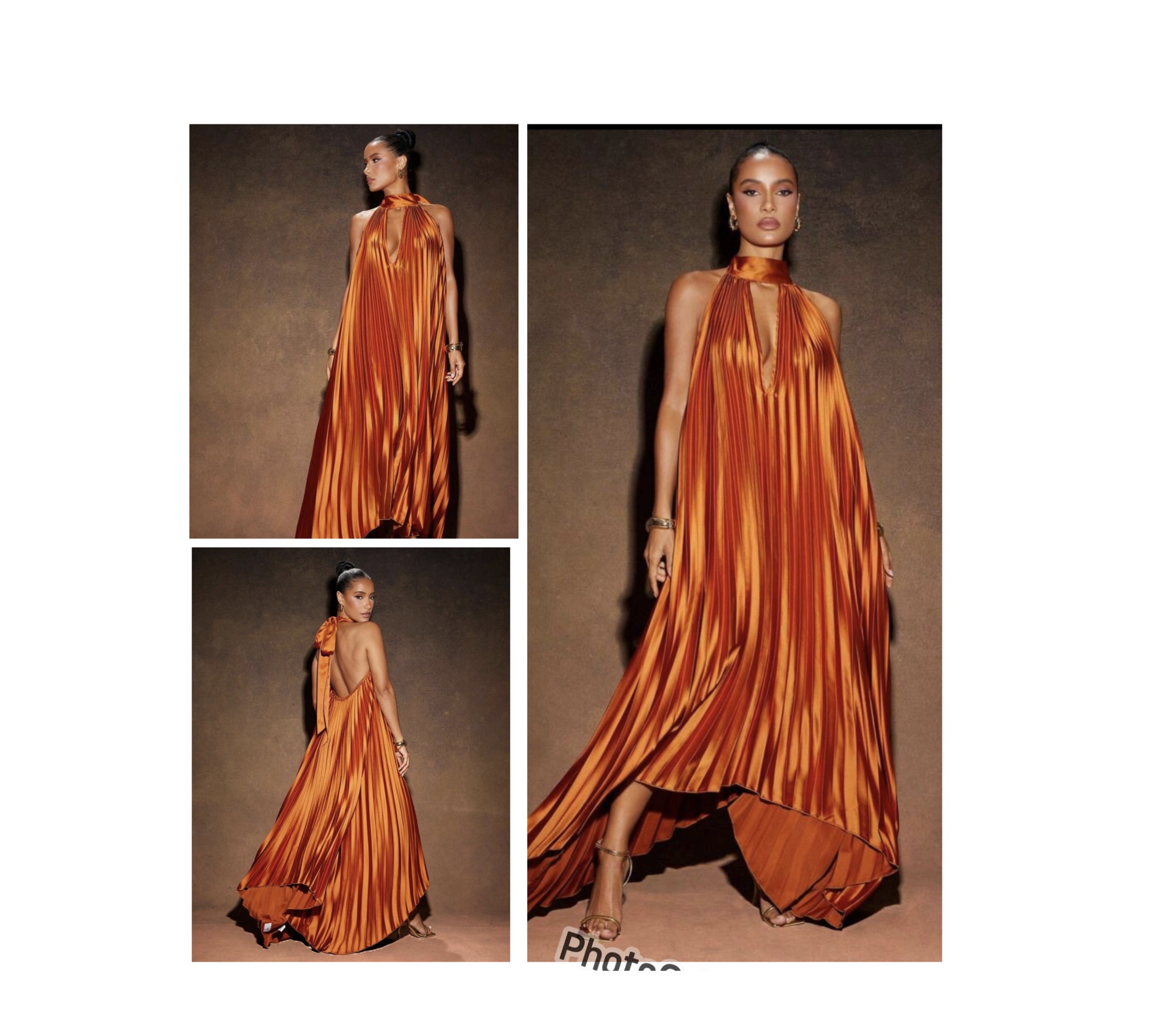 SHEIN sexy pleated halter backless classy dress in brown like burnt orange L SHEIN sexy pleated halter backless classy dress in brown like burnt orange L - Image 2