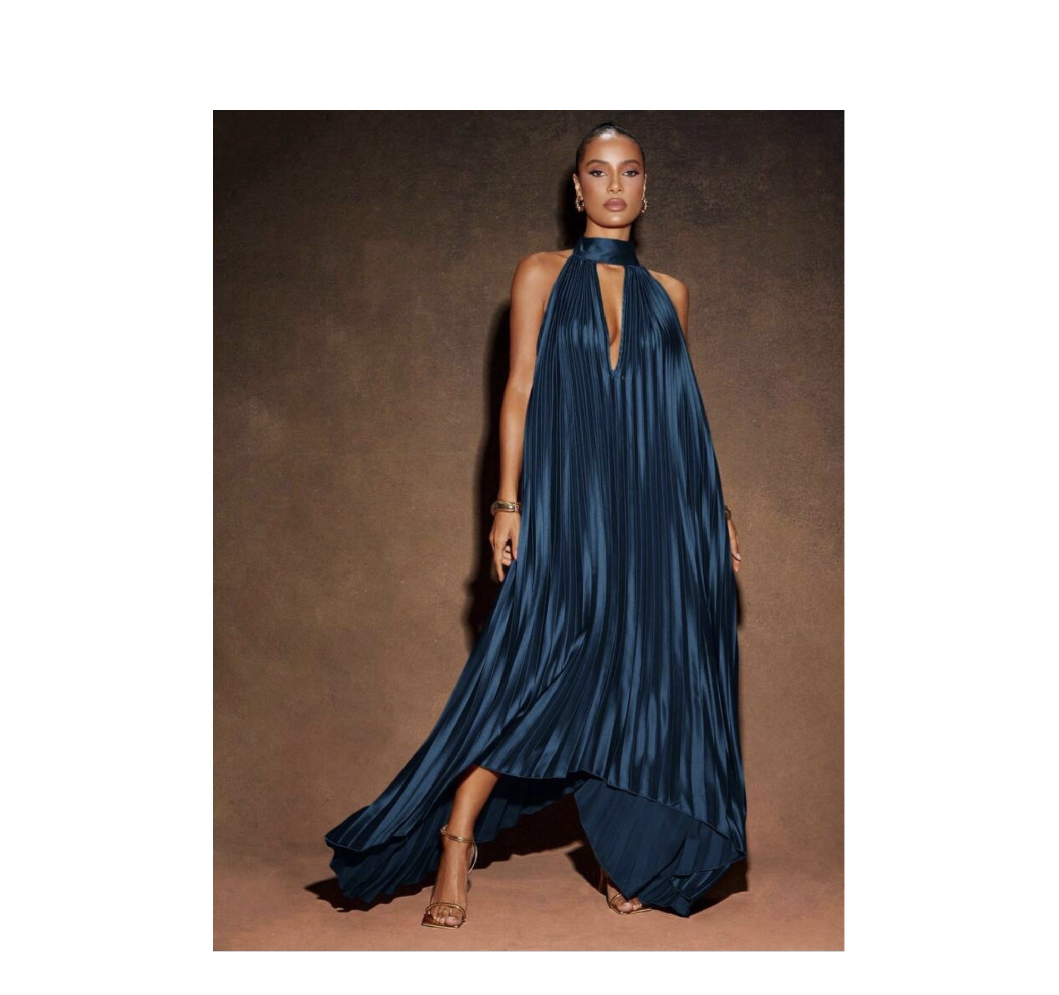 SHEIN sexy pleated halter backless classy dress in navy teal blue L SHEIN sexy pleated halter backless classy dress in navy teal blue L