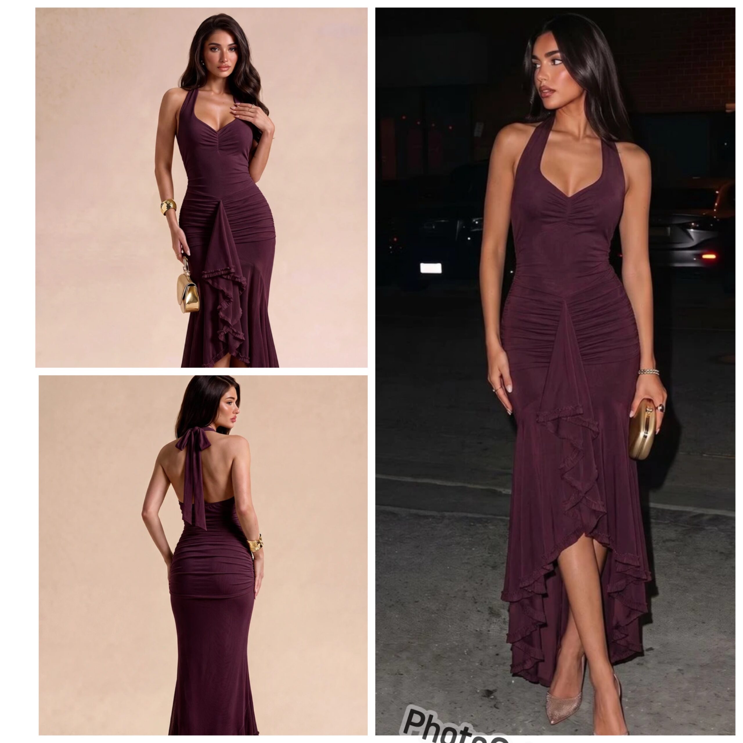 SHEIN halter high low ruffle backless dress in burgundy L SHEIN halter high low ruffle backless dress in burgundy L - Image 2
