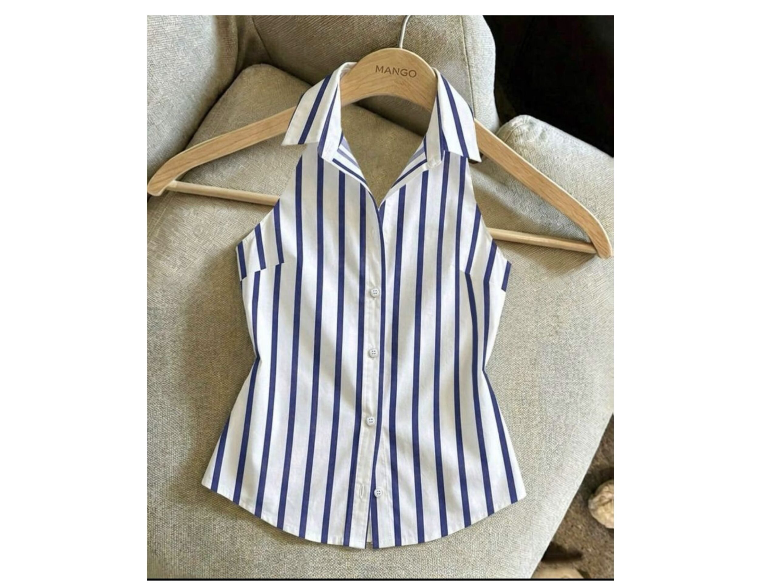 SHEIN collar halter backless stripe top in blue & white M SHEIN collar halter backless stripe top in blue & white M