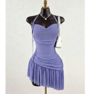 SHEIN solid halter backless dress in purple chiffon  M