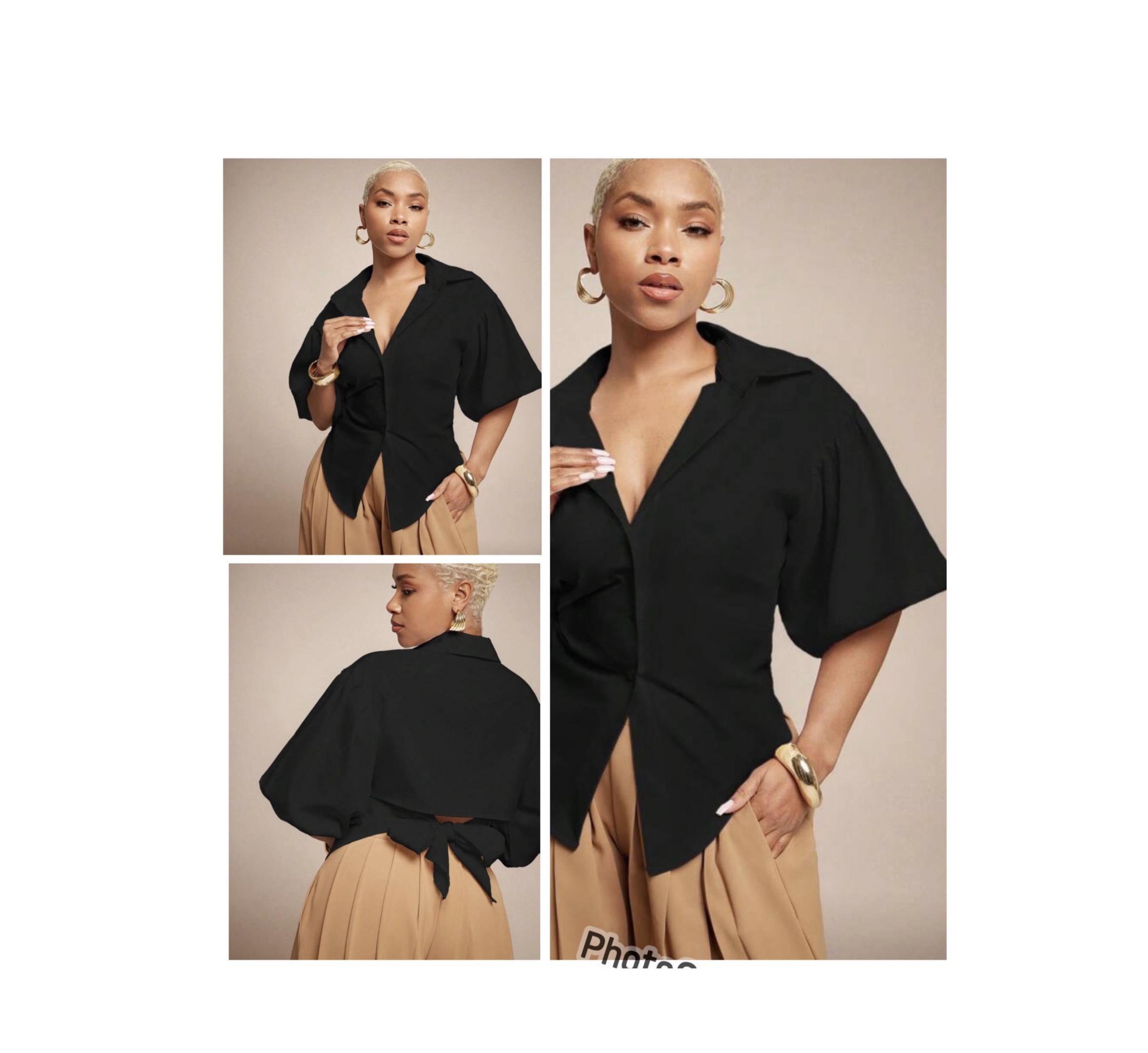 SHEIN collar puff sleeve tie back top in black XL SHEIN collar puff sleeve tie back top in black XL - Image 2