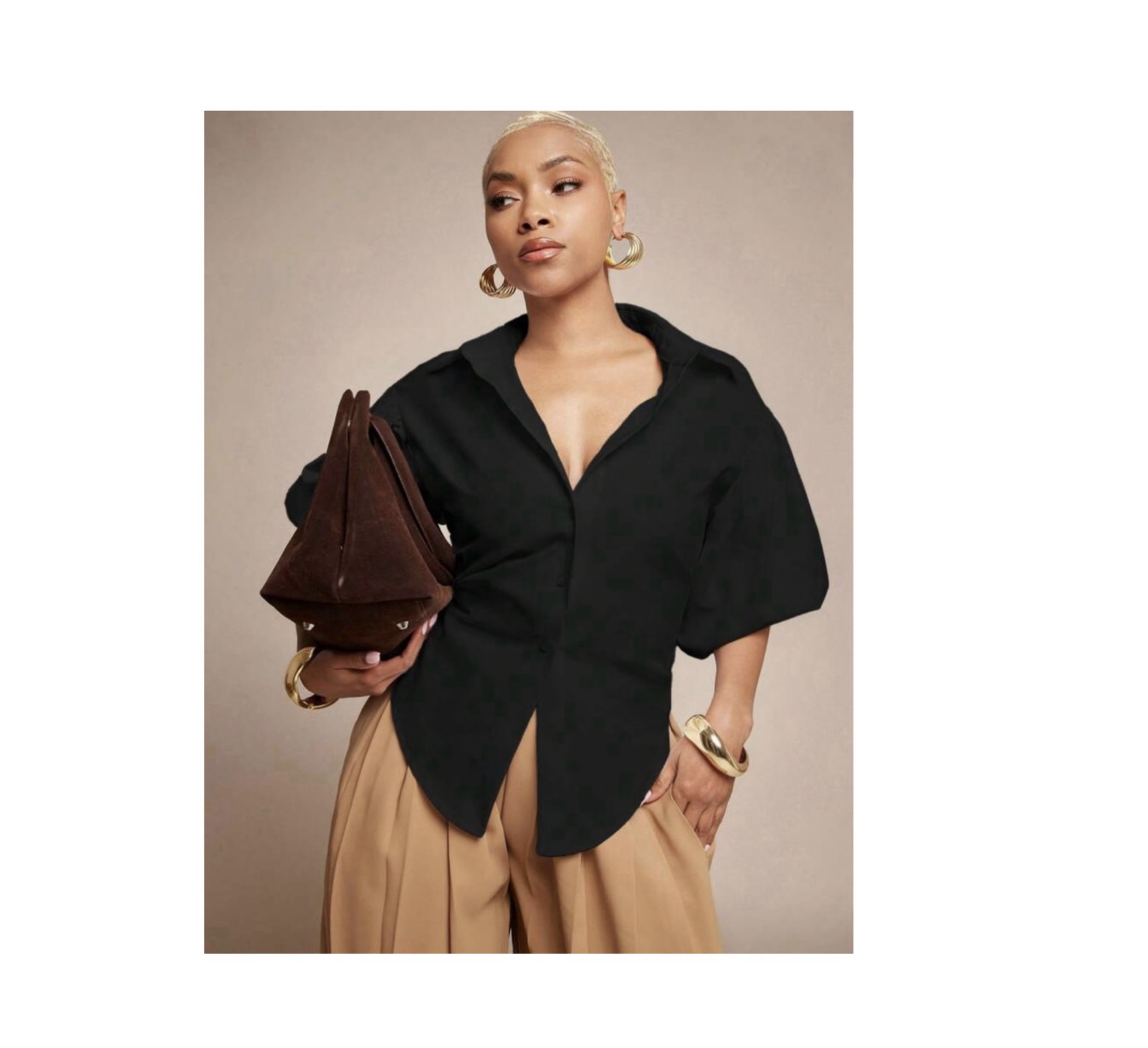 SHEIN collar puff sleeve tie back top in black XL SHEIN collar puff sleeve tie back top in black XL