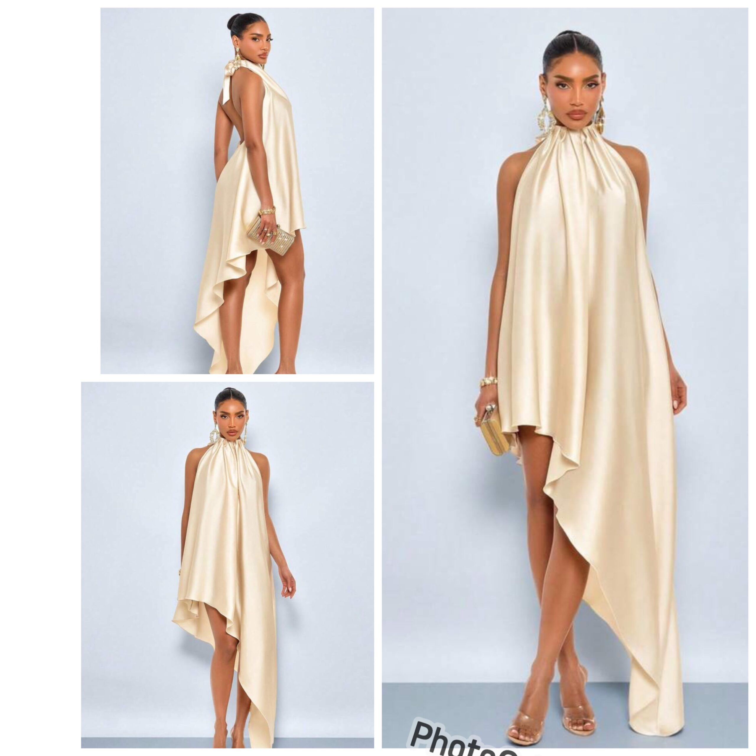 SHEIN classy halter backless satin dress in off white apricot cream L SHEIN classy halter backless satin dress in off white apricot cream L - Image 2
