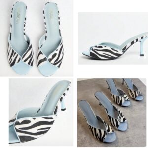 Shein musera zebra print mule shoe in white & black with blue base