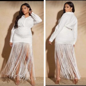 Shein sexy white fringe long sleeve shirt dress 16/18
