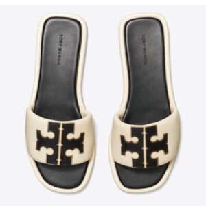Tory Burch T sport slide in new cream / perfect black / gold/ flat slippers  in cream  42