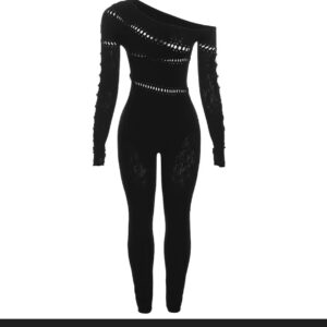 SHEIN unitard pearl lace insert jumpsuit in black