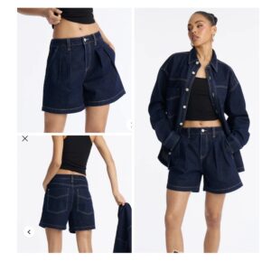 Fashionnova short Night Borough Pleated Denim jeans Shorts in Dark Wash Blue