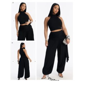 Fashionnova Anya Mock Neck Balloon Pant Set  in black. Two piece L