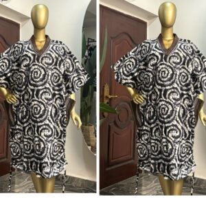 Barbz and co drawstring Ankara in black white and grey circle design with asoke
