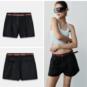 Zara bermuda shorts with belt in black