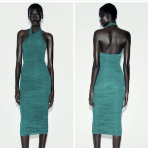 Zara halter bodycon chiffon dress in light blue  green 10