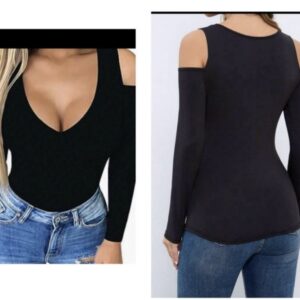 SHEIN plus cold shoulder slim fit Tshirt top in black