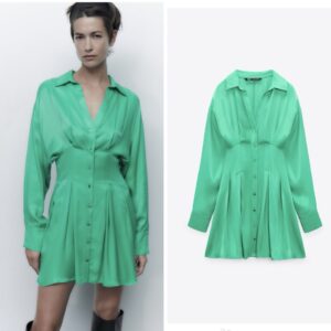 Zara green satin shirt dress 12/14