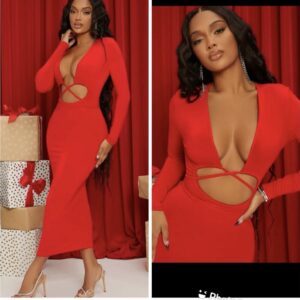 shein red criss cross front cut out midi dress