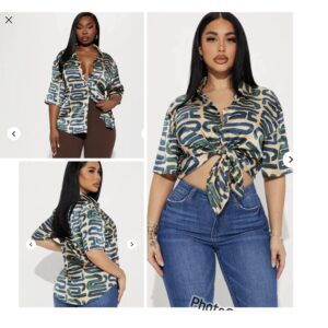 Fashionnova Meet Me Halfway Satin Shirt - Taupe/combo  vintage tie shirt  in multi green  & blue  mix