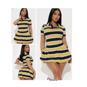 Fashionnova Hayes Striped Bubble Micro Mini Dress in yellow stripe combo M