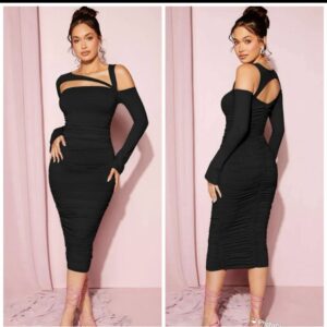 Shein Assymetric cut out cold shoulder long sleeve midi bodycon dress in black 12/14
