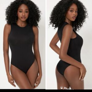 Shein solid round neck tank top bodysuit in black