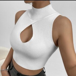 Shein  cut out tank crop knit top in white 10