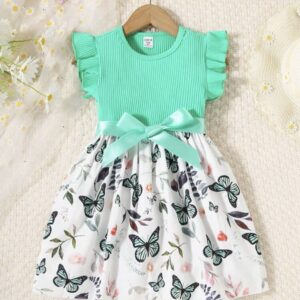 shein girls belted butterfly dress in green
