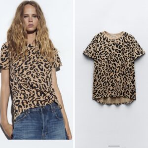 Zara high low Animal print Tshirt in brown/black